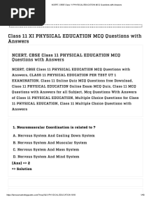 NCERT, CBSE Class 11 PHYSICAL EDUCATION MCQ Questions With Answers
