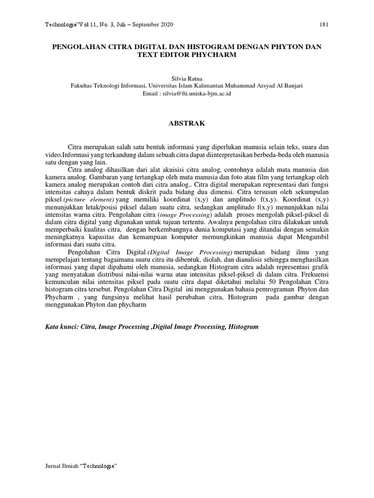Pengolahan Citra Digital Dan Histogram Dengan Phyton Dan Text Editor