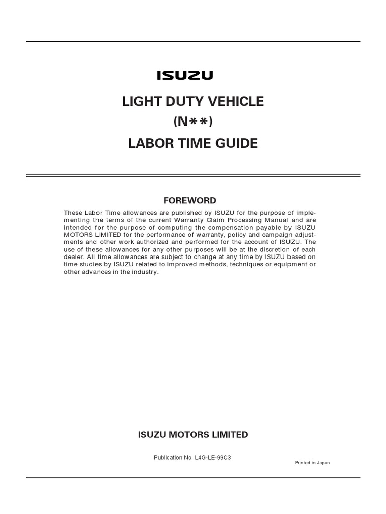 Isuzu Labor Time Guide for Vehicles | PDF | Trunk (Car) | Door