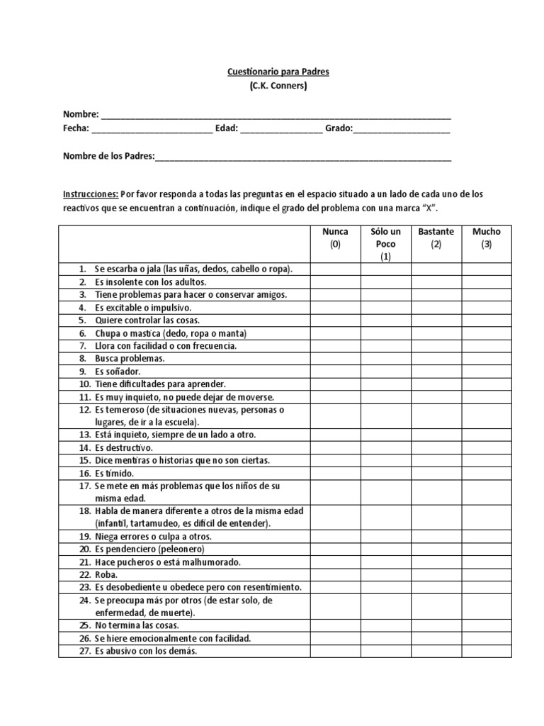 Conners Cuestionario Para Padres PDF