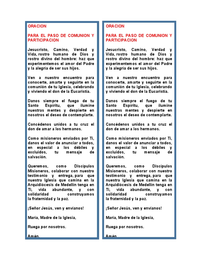 Oración de Comunión y Participación | PDF | eucaristía | Oración