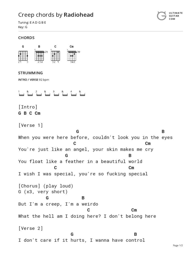 Creep Chords by Radioheadtabs at Ultimate Guitar Archive PDF