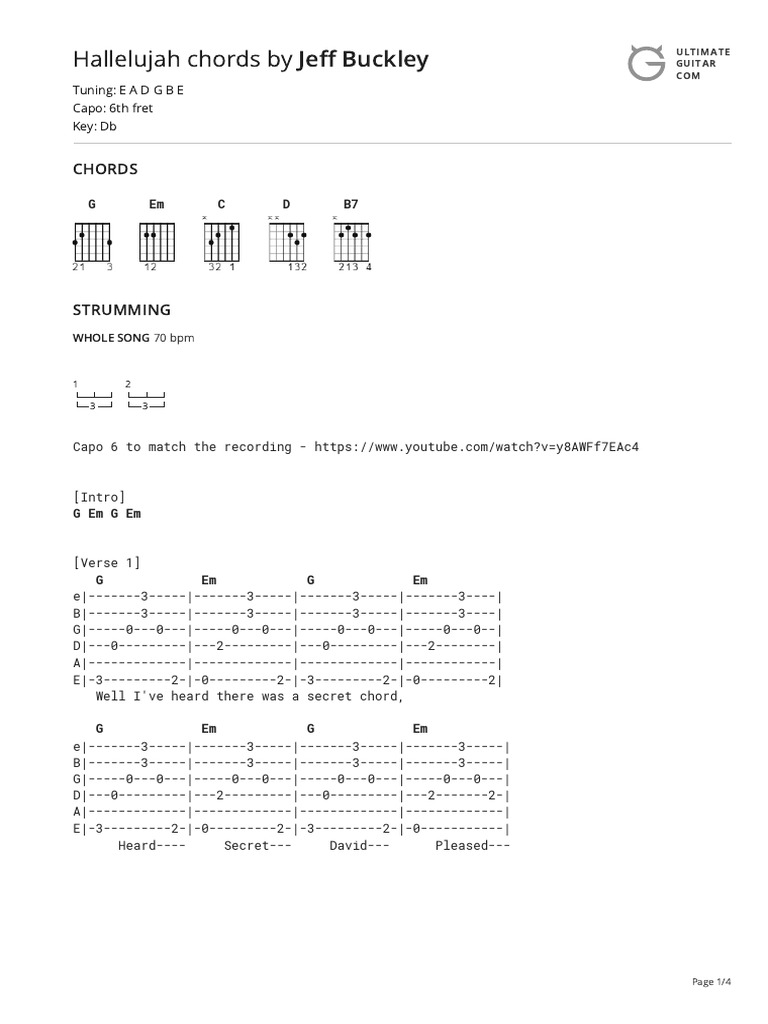 Hallelujah Chords by Jeff Buckleytabs at Ultimate Guitar Archive