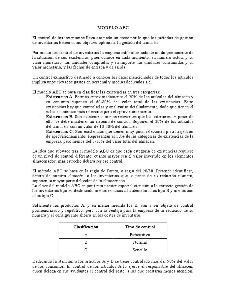 Modelo ABC para Gestión de Inventarios | PDF | Inventario | Economias