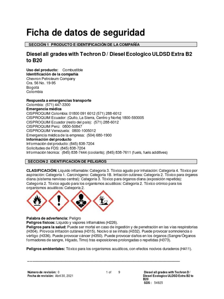 Ficha de Seguridad del ACPM 2021 | PDF | Agua | Combustión