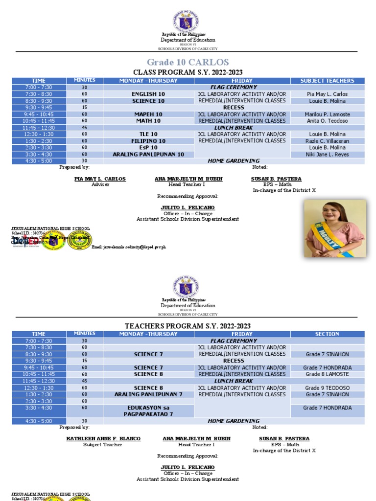 Grade 10 Class Program 2022-2023 | PDF | Philippines