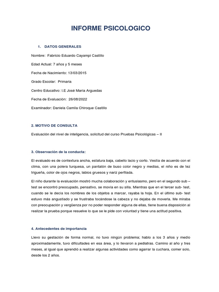 Informe Cattell: Evaluación Infantil | PDF | Inteligencia | Cociente de ...