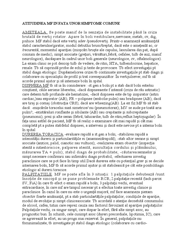 Atitudinea MF in Fata Unor Simptome Comune | PDF