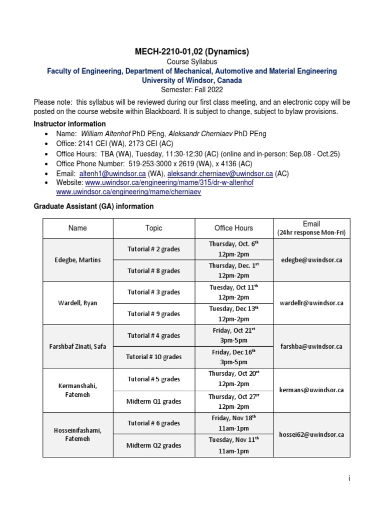 MECH 2210 Syllabus - F2022 | PDF | Test (Assessment) | Plagiarism