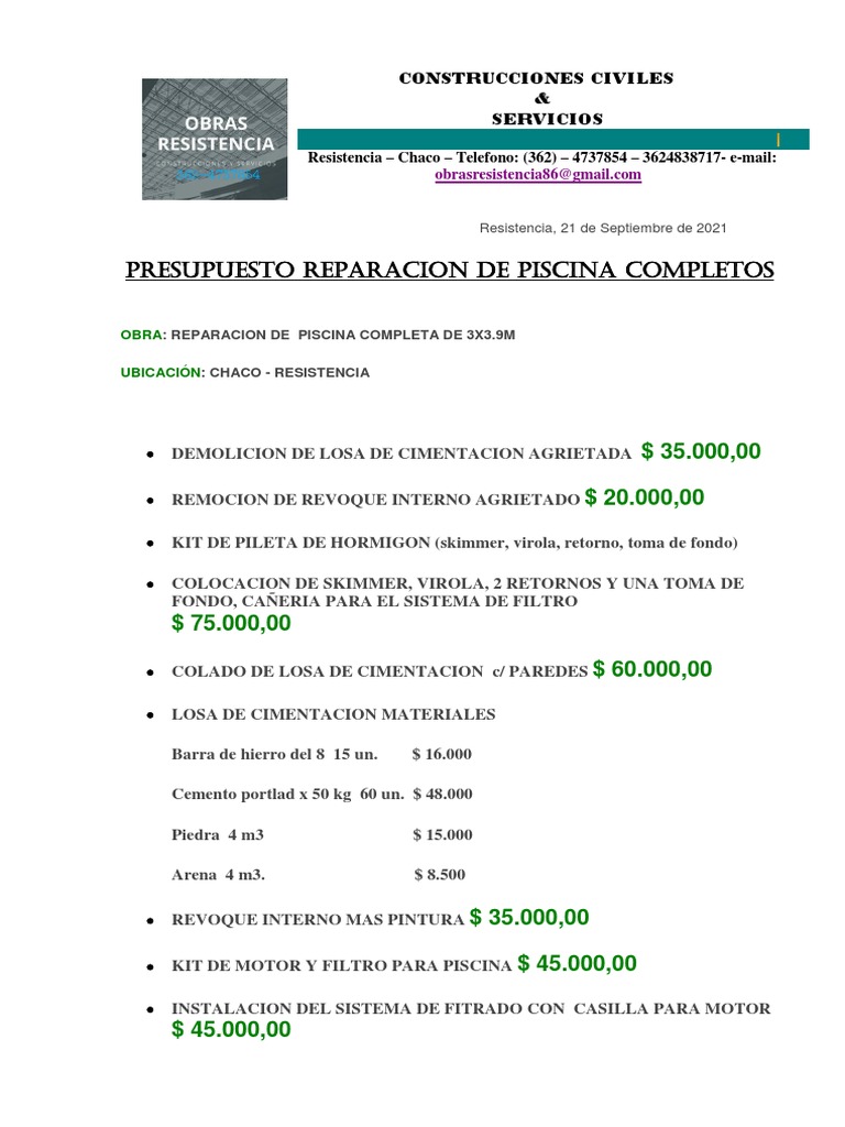 Presupuesto De Piscina