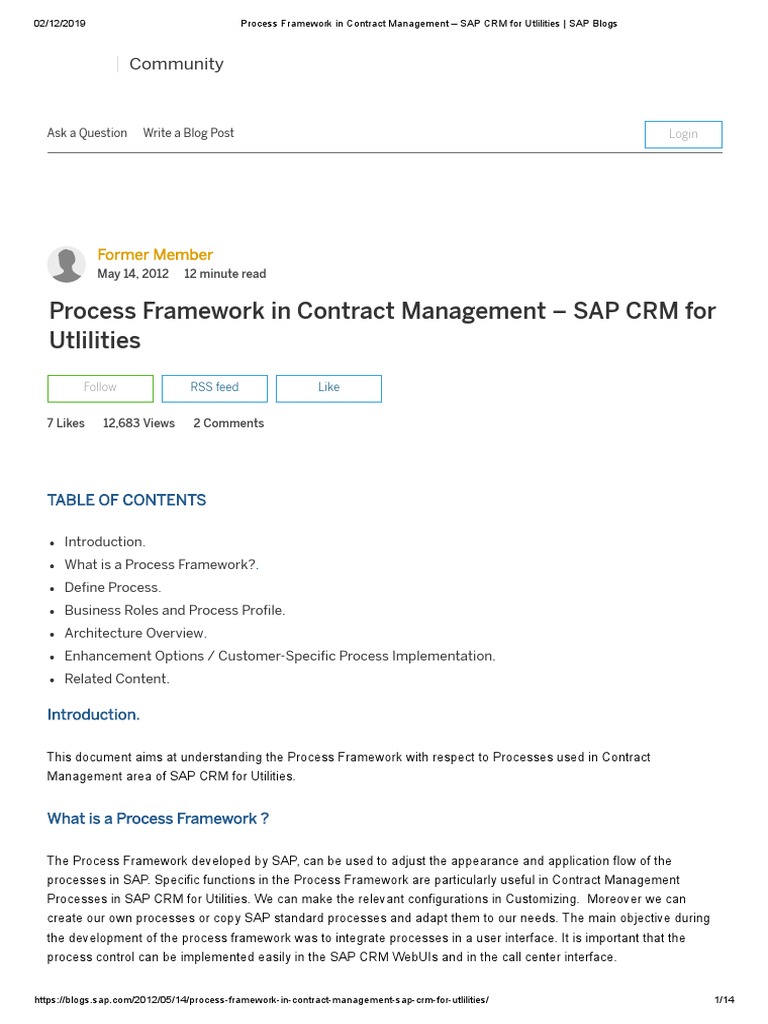 Process Framework in Contract Management SAP CRM For Utlilities SAP Blogs PDF Class