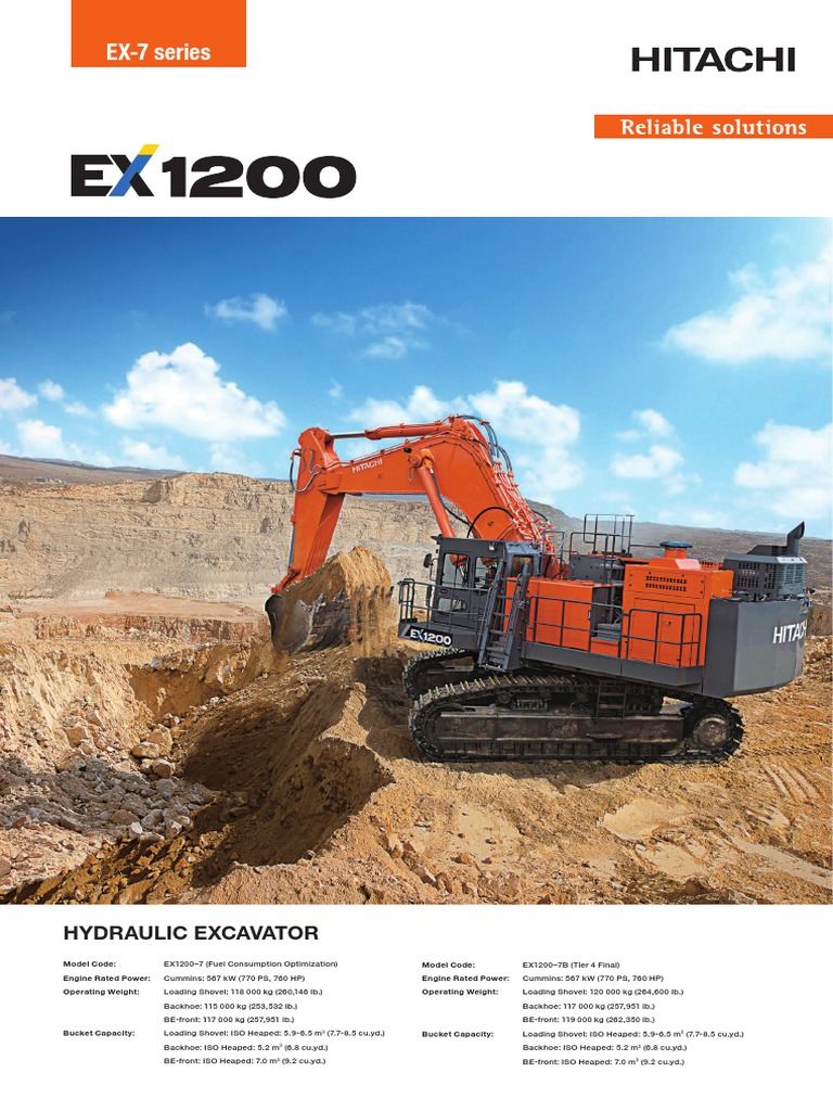 重機　建機　古河鉱業 建設機械 カタログ パンフレット Hitachi EX1200-7 Excavator Specifications | PDF | Engines