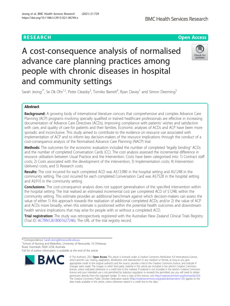A CostConsequence Analysis of PDF Health Care End Of Life Care