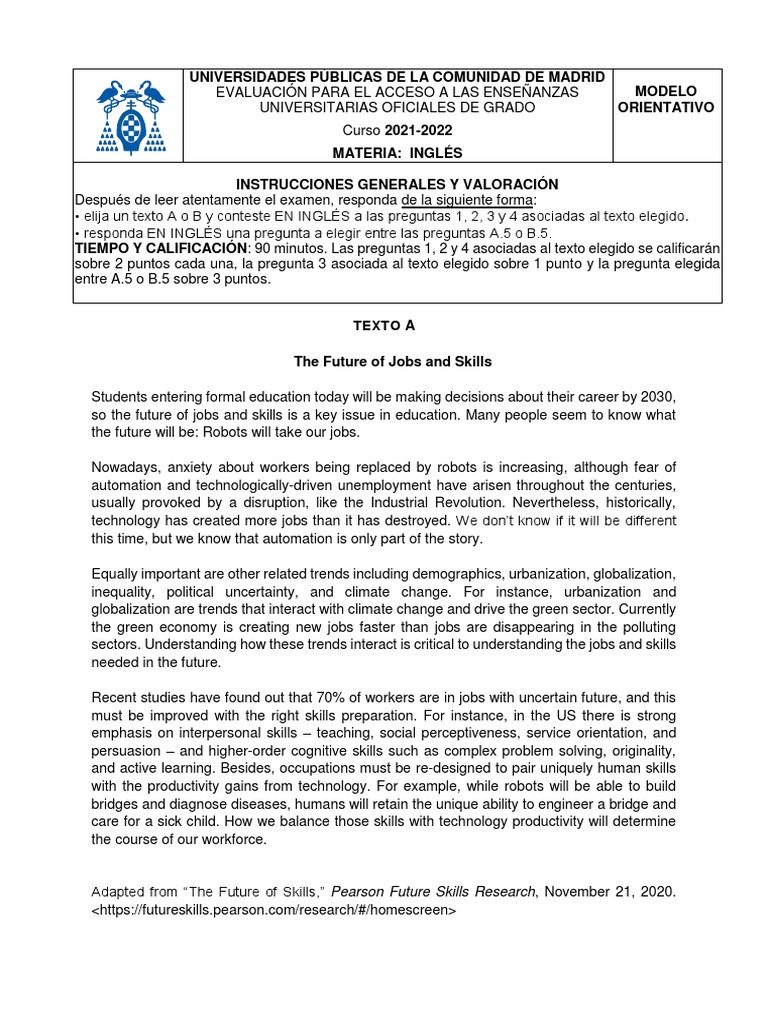 Modelo Evau Inglés 2022 Pdf Skill Behavioural Sciences