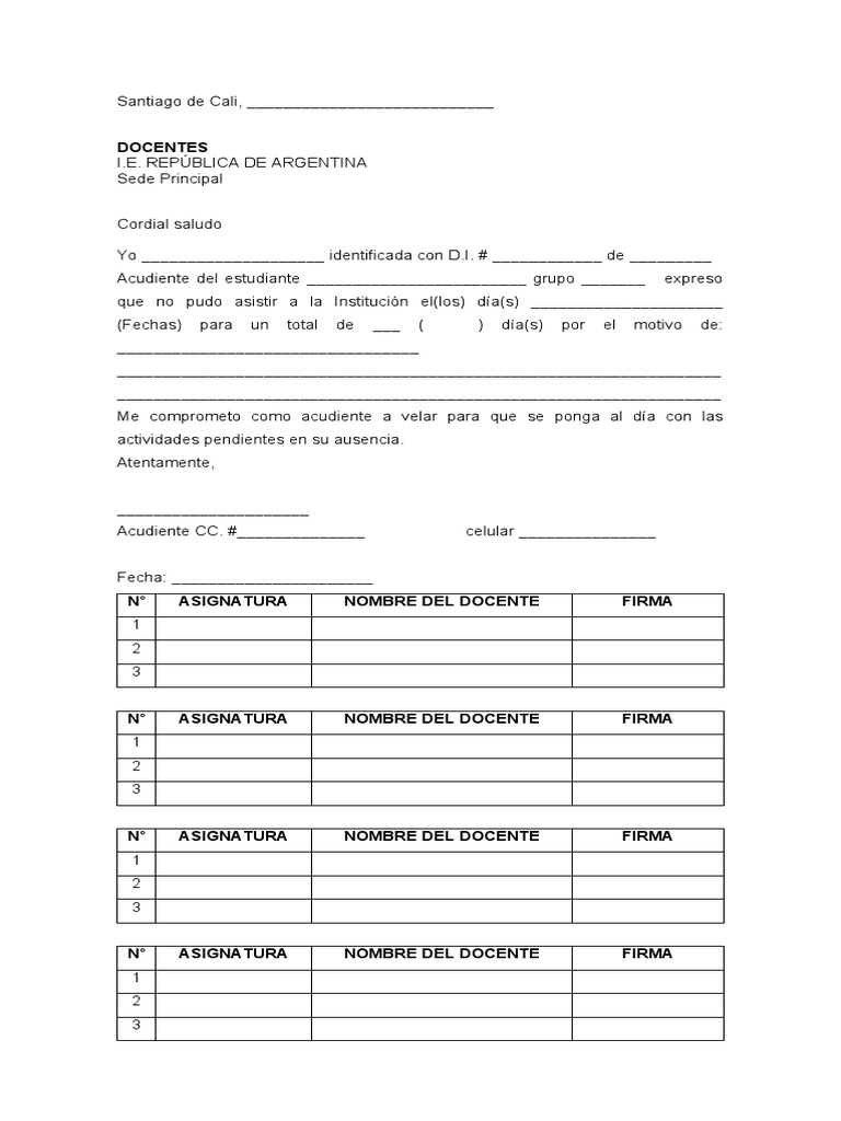 Formato de Excusas Estudiantiles | PDF | Negocios