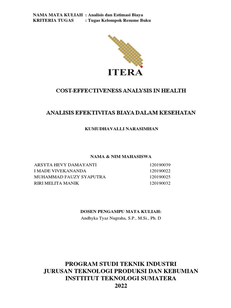 Summary Cost Effectiveness Analysis in Health Analisis Efektivitas ...