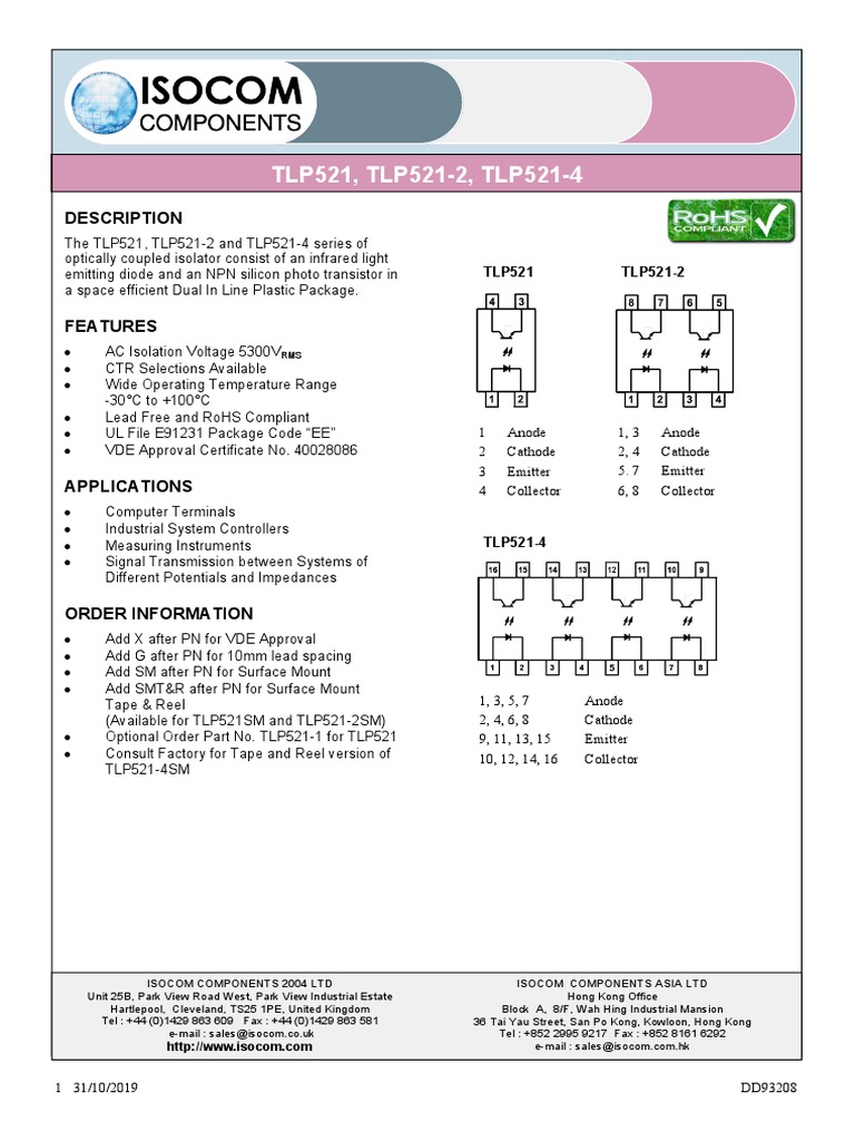TLP521, TLP521-2, TLP521-4: Description | PDF | Reliability Engineering ...