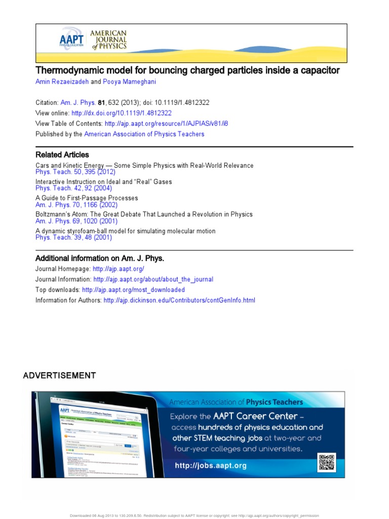 Thermodynamic Model For Bouncing Charged Particles Inside | PDF ...