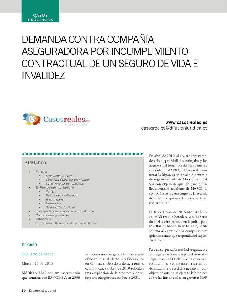 Demanda por incumplimiento de seguro de vida | PDF | Póliza de seguros ...