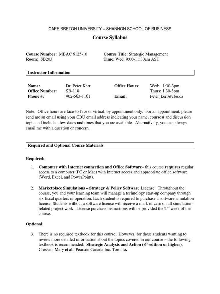 Course Syllabus As of Sept 7 | PDF | Strategic Management | Strategic ...