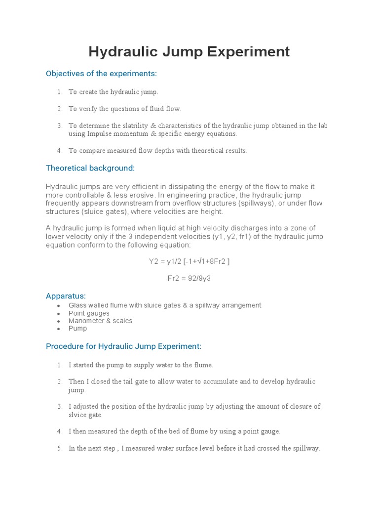 Hydraulic Jump Experiment PDF Spillway Liquids