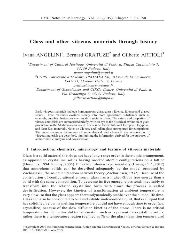 Glass and Other Vitreous Materials Through History PDF Glasses