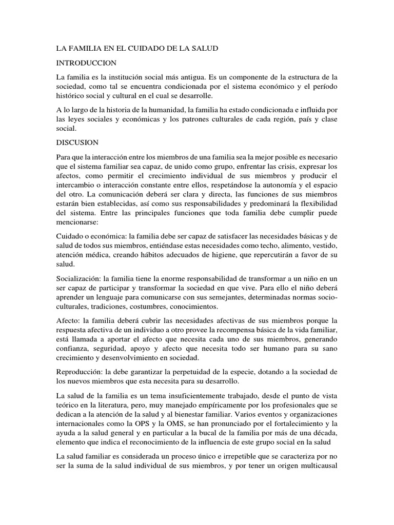 La Familia en el Cuidado de la Salud | PDF | Familia | Sociedad