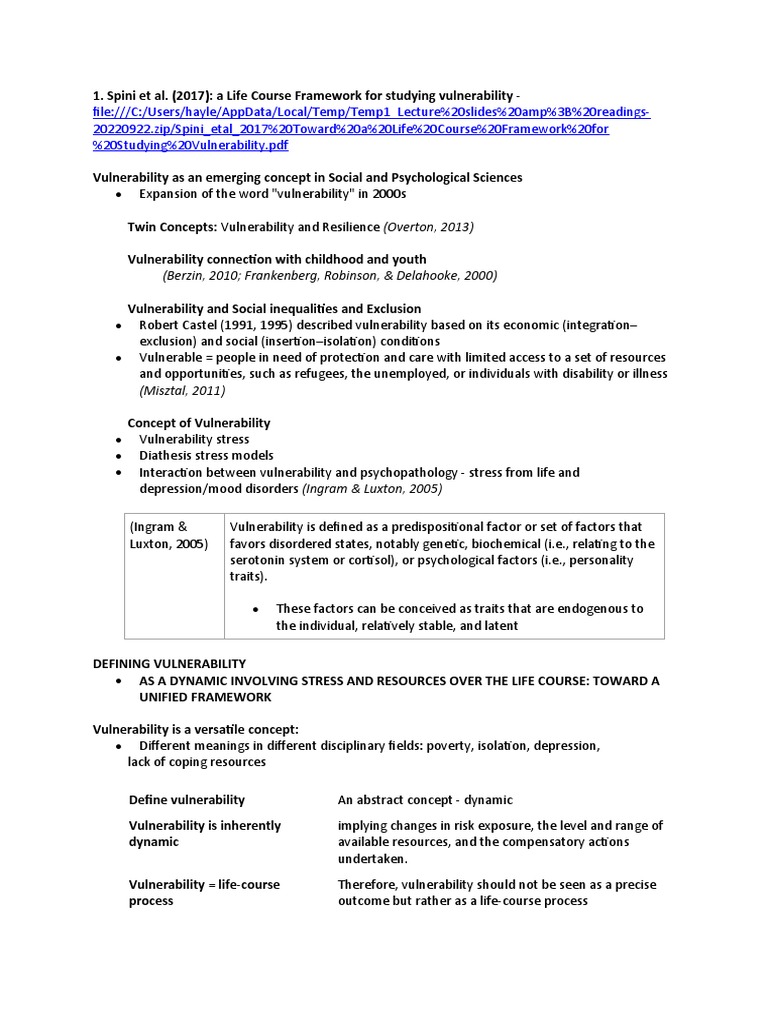 Spini Et Al. (2017) A Life Course Framework For Studying Vulnerability ...