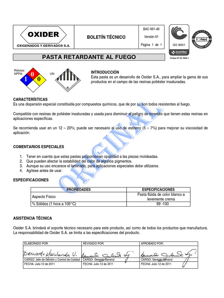 BAC 00140 Boletyn Tycnico Pasta Retardante General PDF