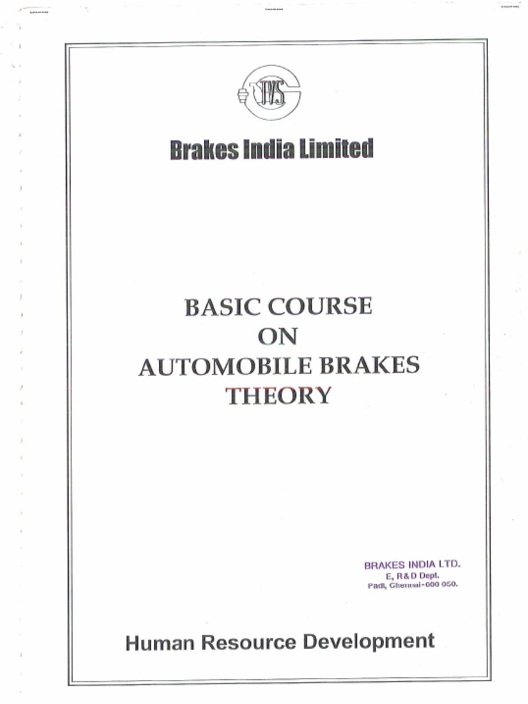Basic Course On Automobile Brakes Theory PDF