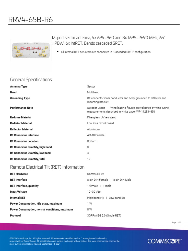RRV4-65B-R6 Product Specifications | PDF | Antenna (Radio) | Wireless