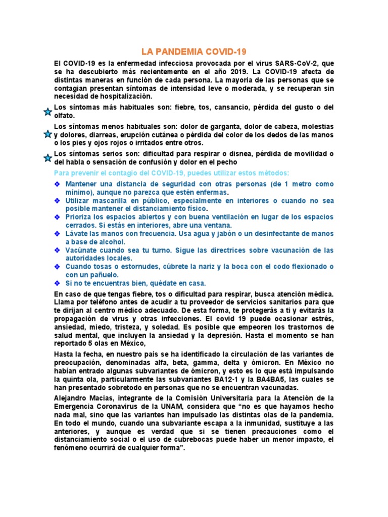 La Pandemia Del Covid 19 | PDF | Medicina CLINICA | Ciencias de la Salud