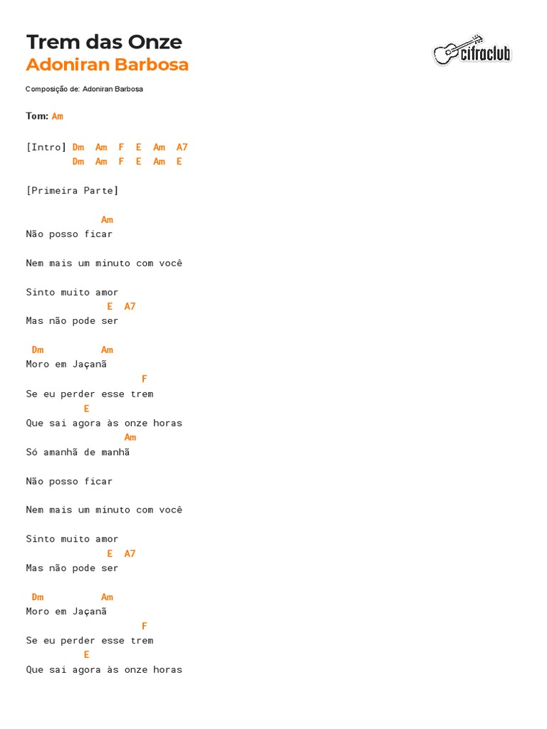 Cifra Club Adoniran Barbosa Trem Das Onze PDF