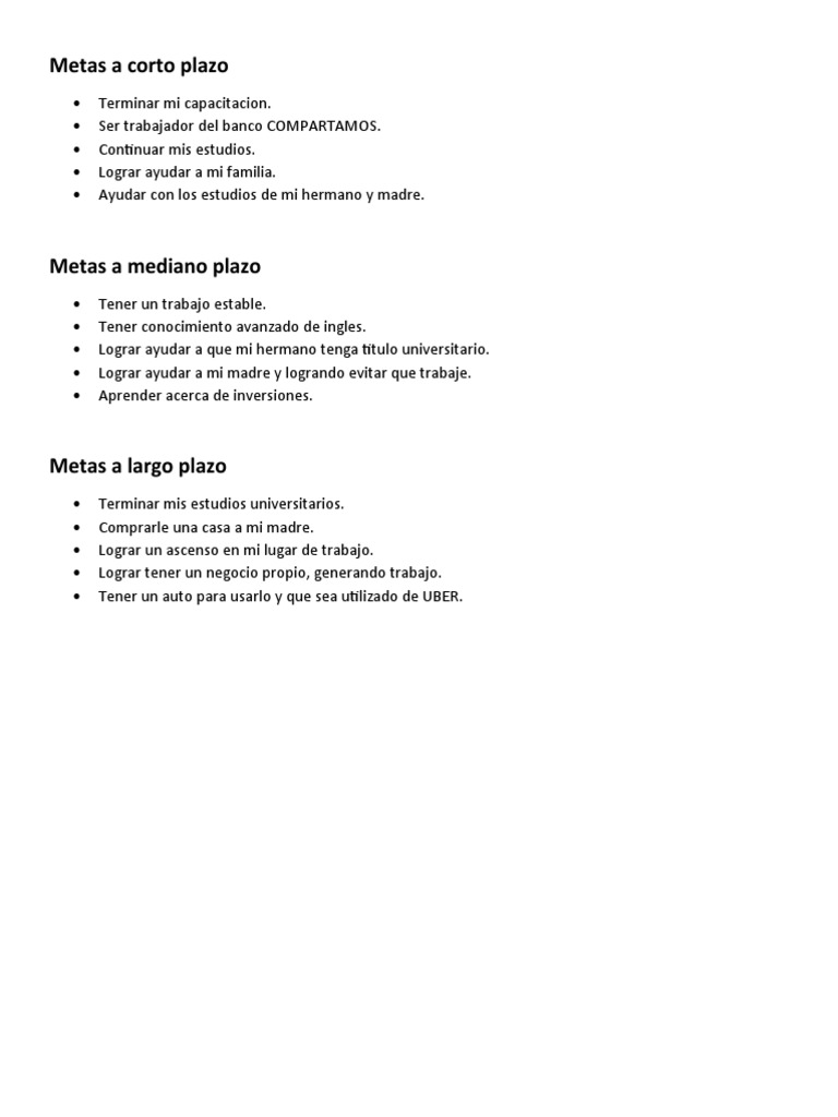 Metas A Corto Plazo | PDF