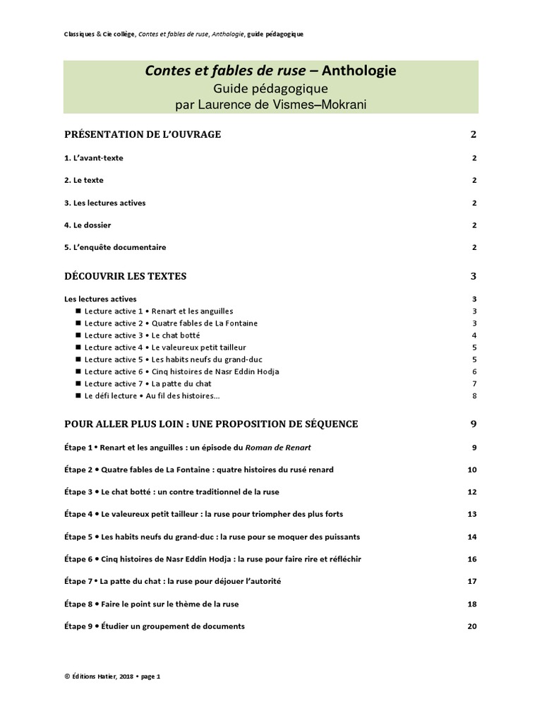 CCie - Contes Et Fables de Ruse - Guide Pedagogique - 21092018pdf | PDF ...