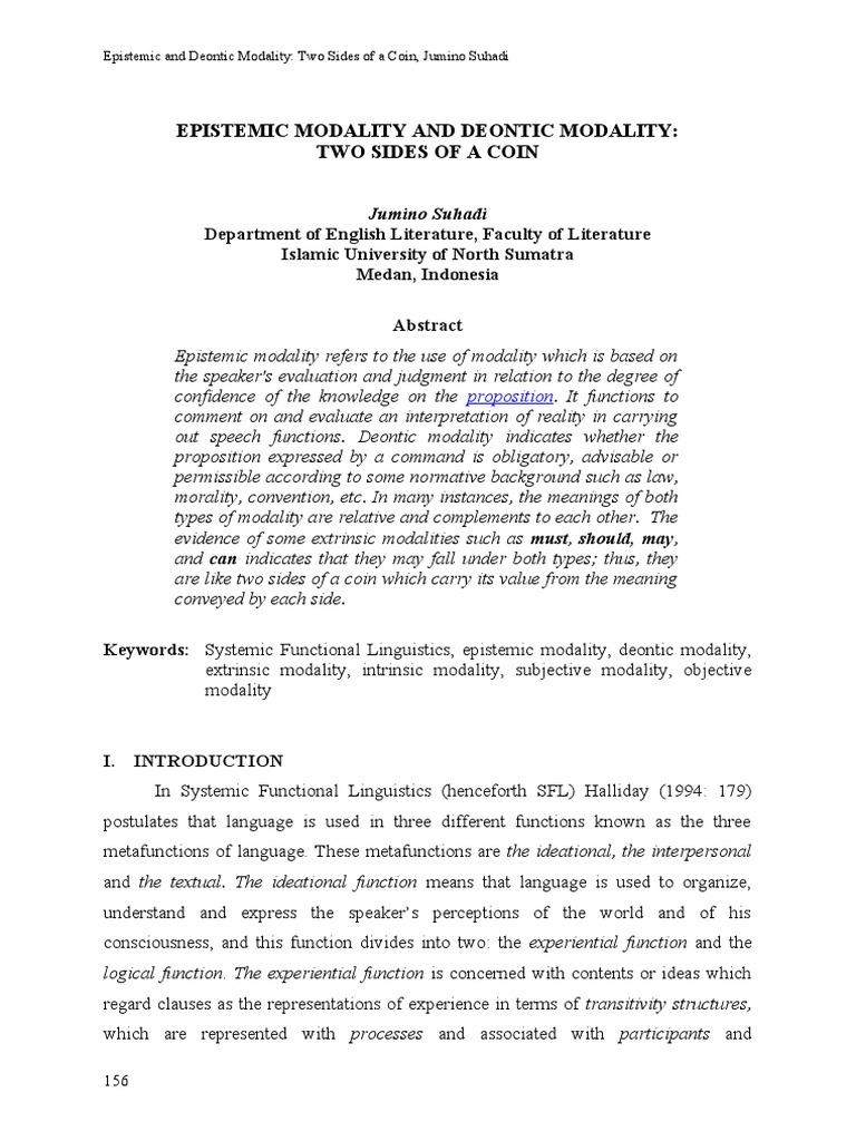 Epistemic Modality And Deontic Modality 2011 Pdf Modal Logic Verb