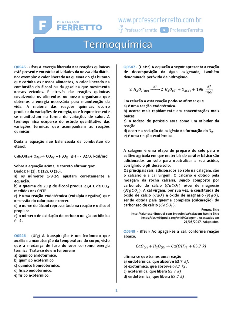 Termoquimica Exercicios | PDF | Combustão | Reações químicas