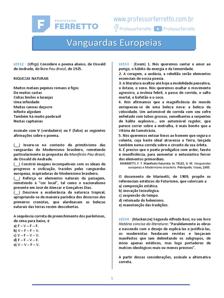 Exercícios sobre Vanguardas Europeias | PDF | Surrealismo | Salvador Dalí