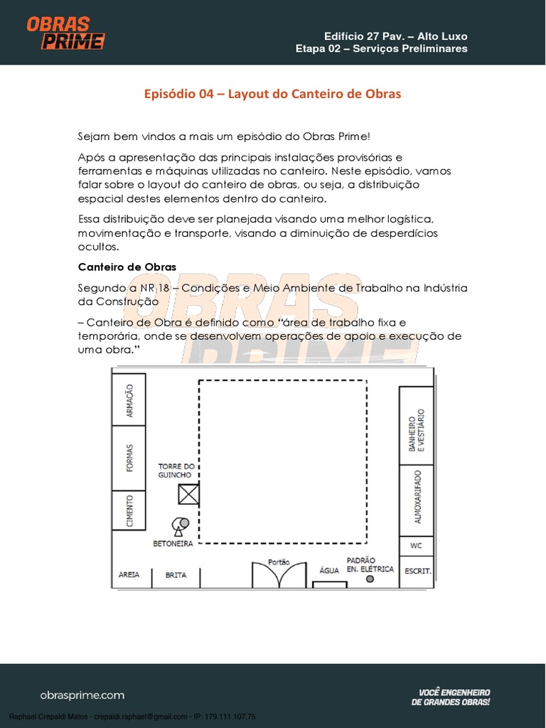 Layout do Canteiro de Obras | PDF | Tráfego | Construção