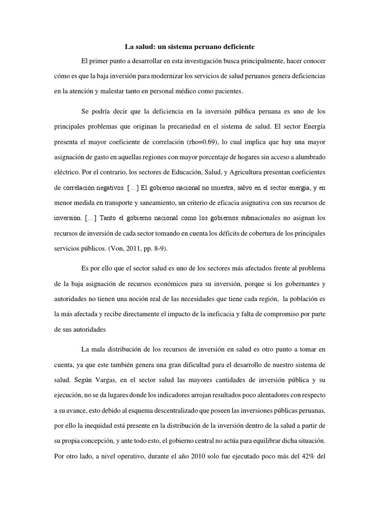 Deficiencias en el Sistema de Salud Peruano | PDF | Perú | Hospital