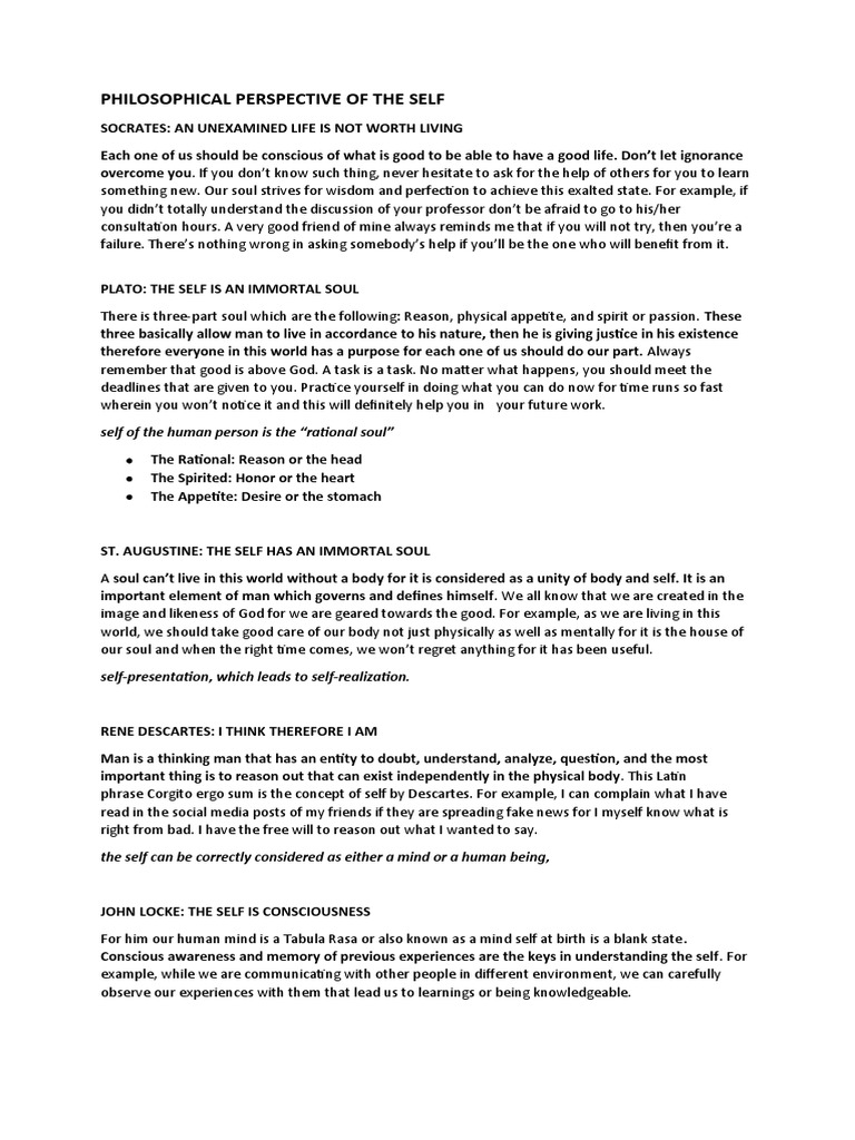 PHILOSOPHICAL PERSPECTIVE OF THE Self of Philosophers PDF Soul