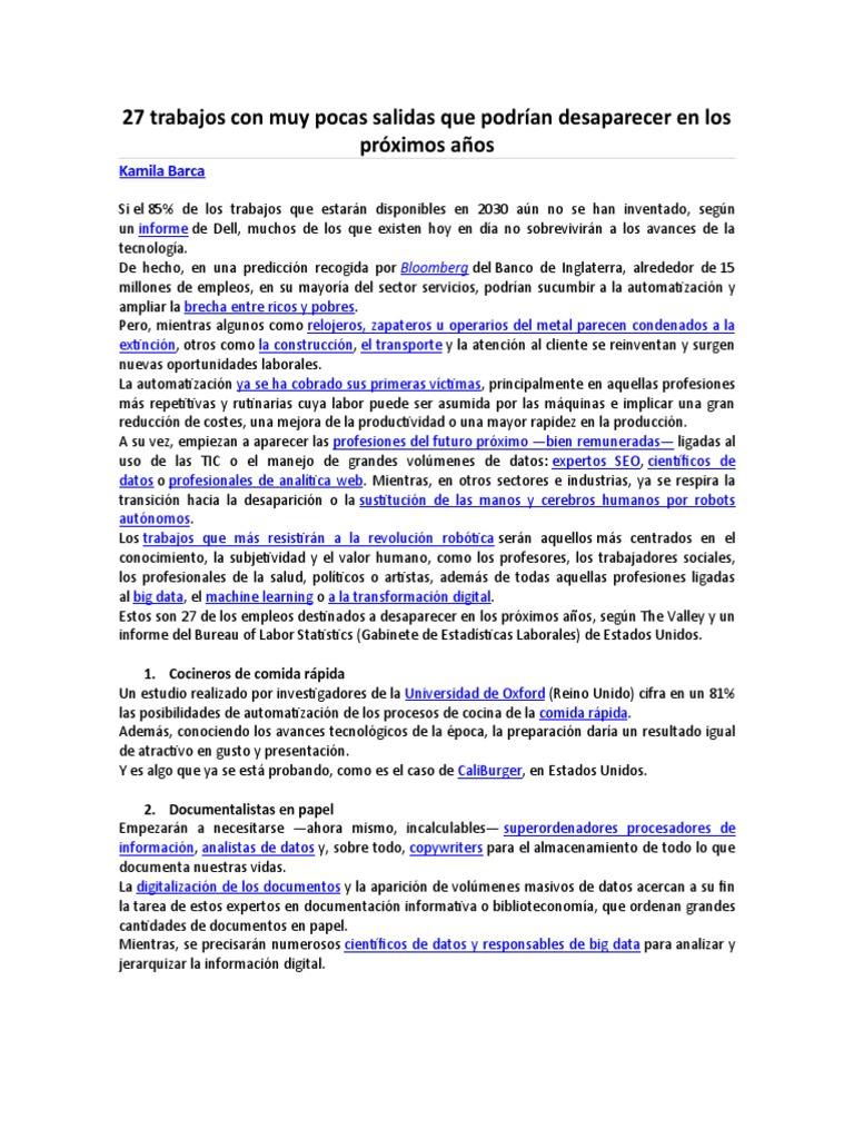27 empleos en riesgo de extinción | PDF | Agricultura | Big Data