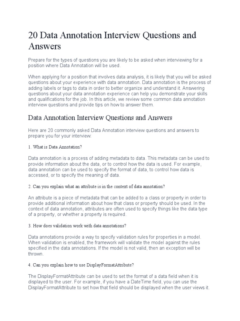 20 Data Annotation Interview Questions and Answers | PDF | Metadata ...