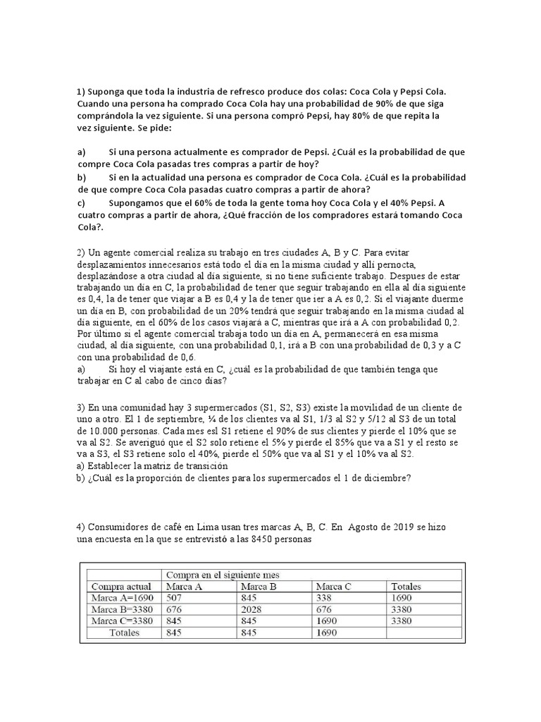 Ejercicios Markov | PDF | Crecimiento personal y profesional | Negocios