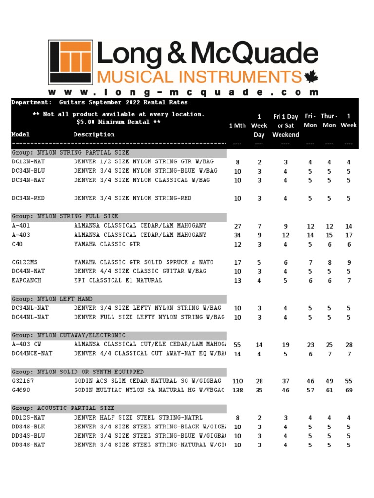 Guitar Rental Rates PDF Sound Technology Audio Engineering