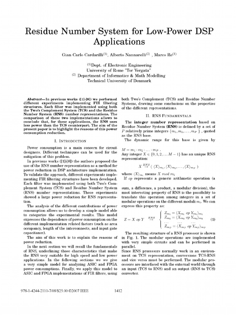 Low-Power DSP with RNS | PDF | Field Programmable Gate Array | Digital ...