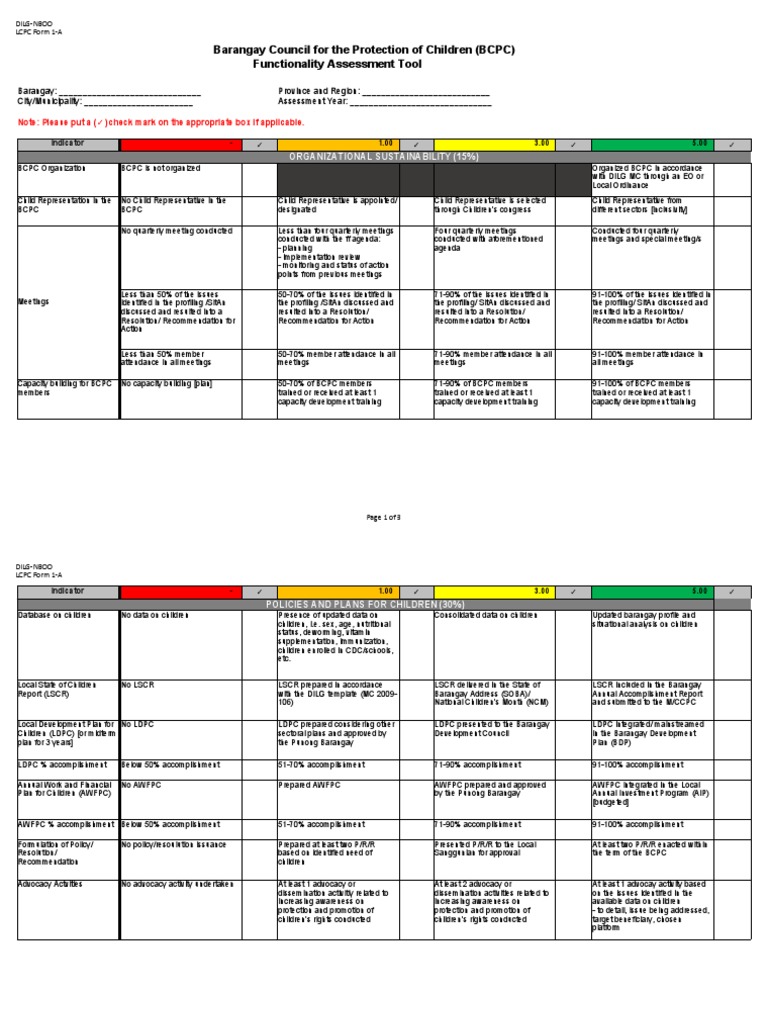 BCPC Functionality Assessment Tool | PDF