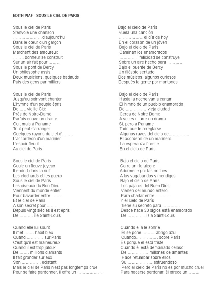 EDITH PIAF Sous Le Ciel de Paris PDF