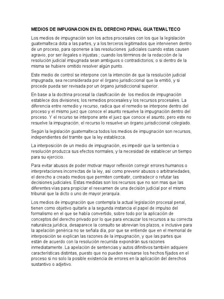 Medios de Impugnación en Derecho Penal Guatemalteco | PDF | Apelación ...