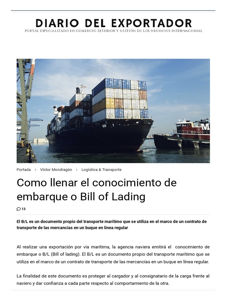 Como Llenar El Conocimiento De Embarque O Bill Of Lading Diario Del